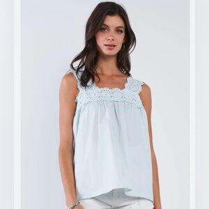 Sugar + Lips Baby Blue Eyelet Lace Babydoll Tank Top Medium NWT